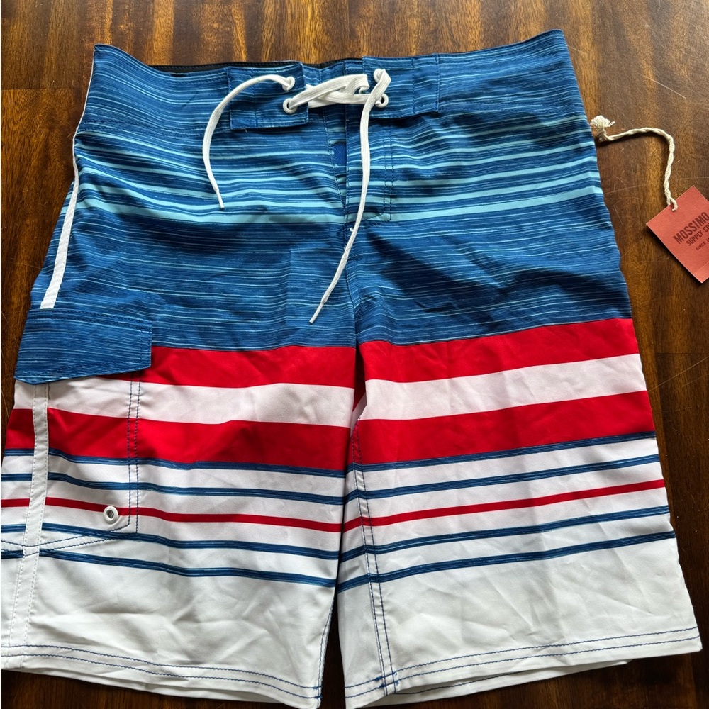 Men's Blue & Red Stripe Swim Trunks Mossimo size 32